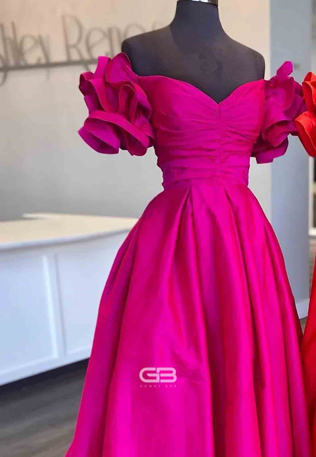 A - Line Yellow Off - the - Shoulder Ruffled Slee 