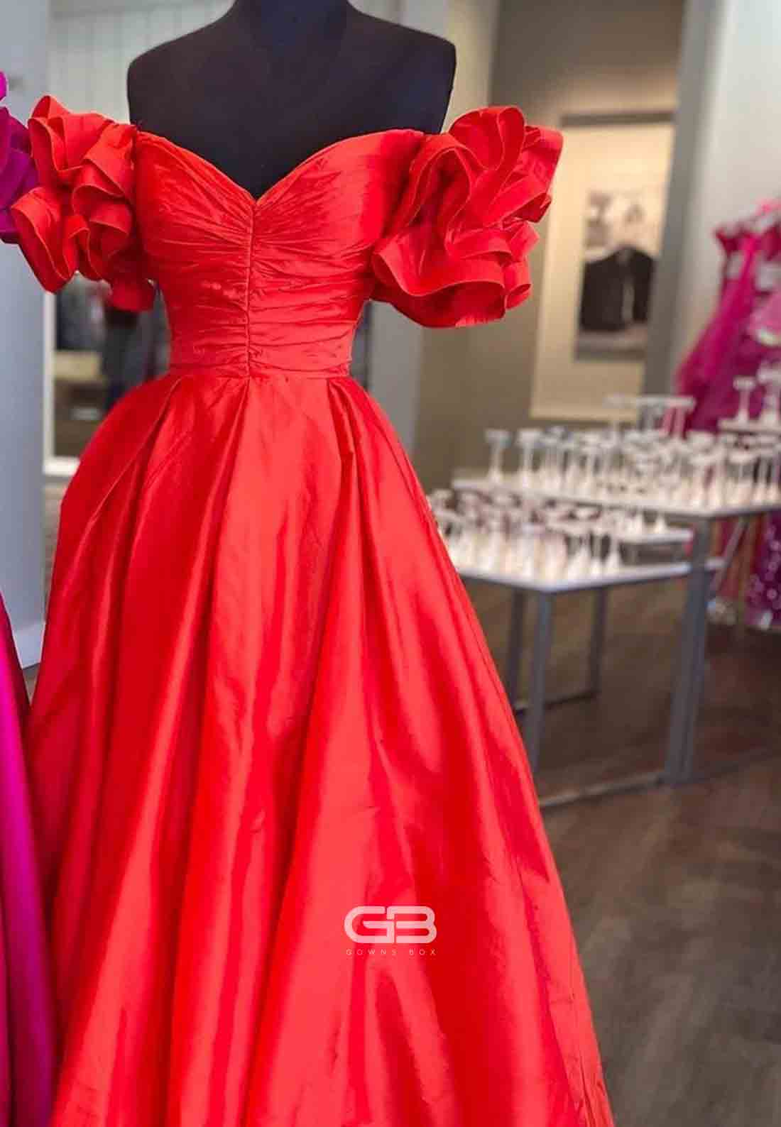 A - Line Yellow Off - the - Shoulder Ruffled Slee 