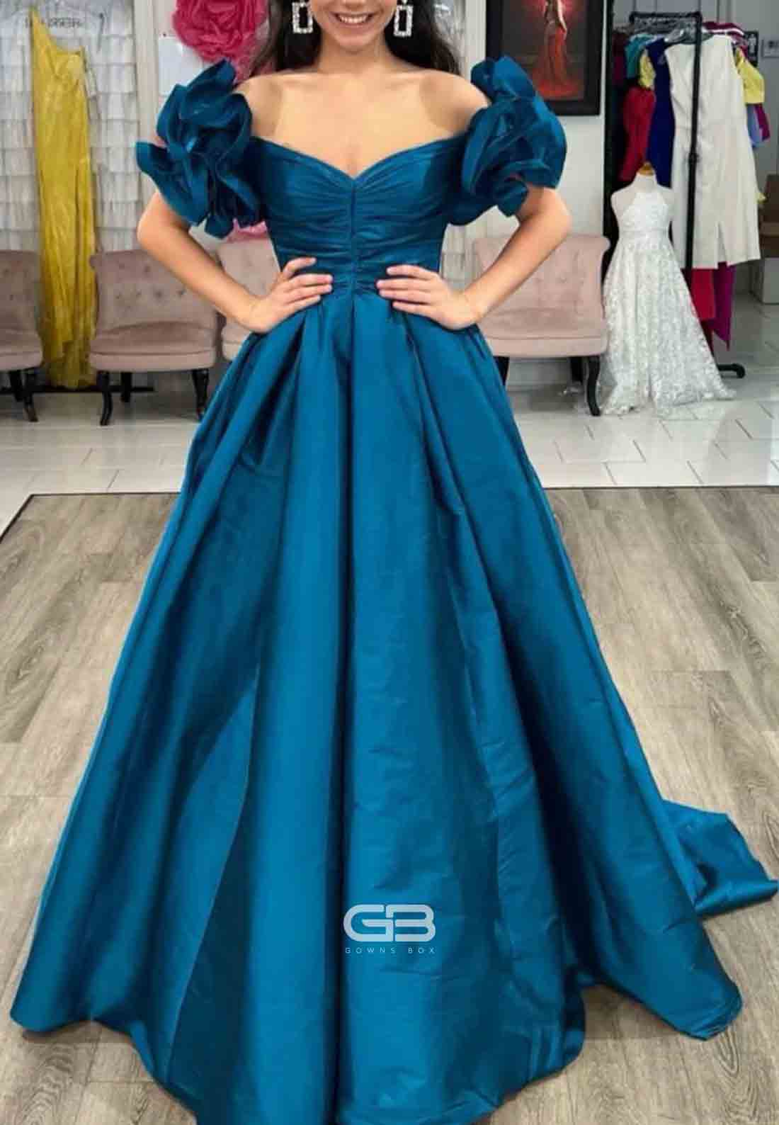 A - Line Yellow Off - the - Shoulder Ruffled Slee 