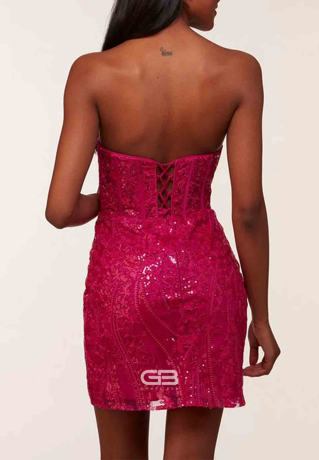 Strapless Glitter Flowers Sheath Short Homecoming Dress with Side Slit