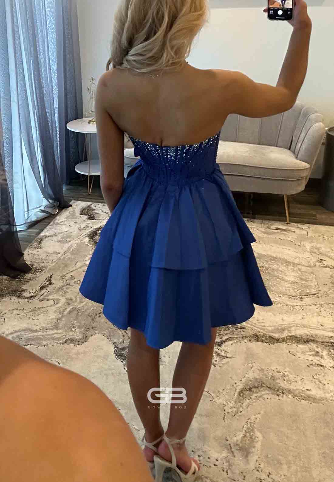 Royal Blue Strapless A-Line Ruched Short Homecoming Dress with Bowknot