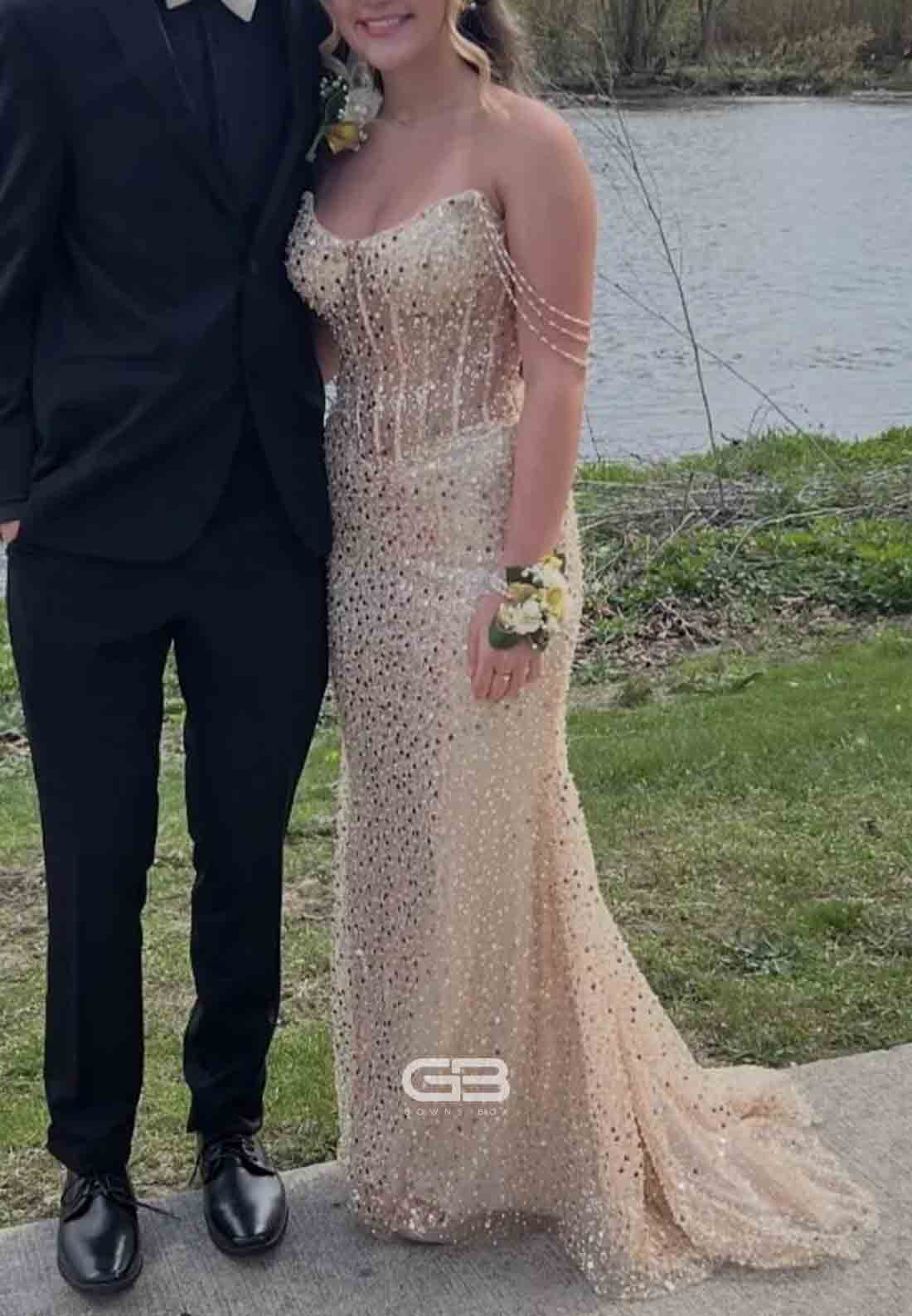 Beaded Straps Red Sequin Mermaid Long Dress