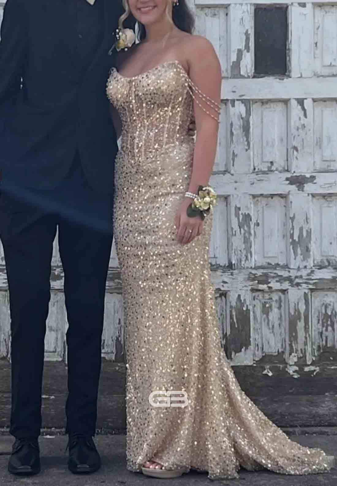 Beaded Straps Red Sequin Mermaid Long Dress