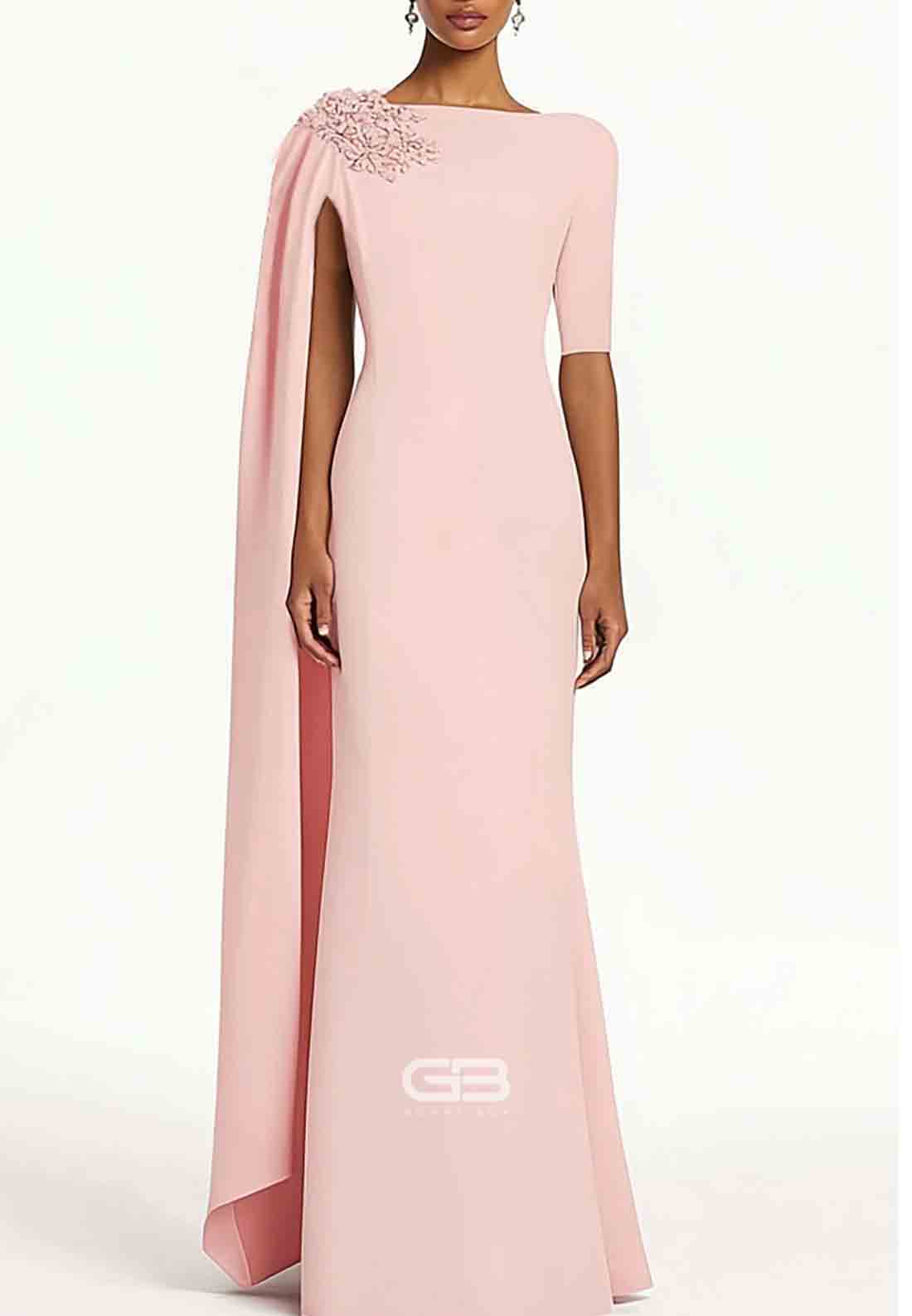 Elegant Cape Dress Formal Wedding 3D Flower Asymmetric One-Shoulder Maxi Dress