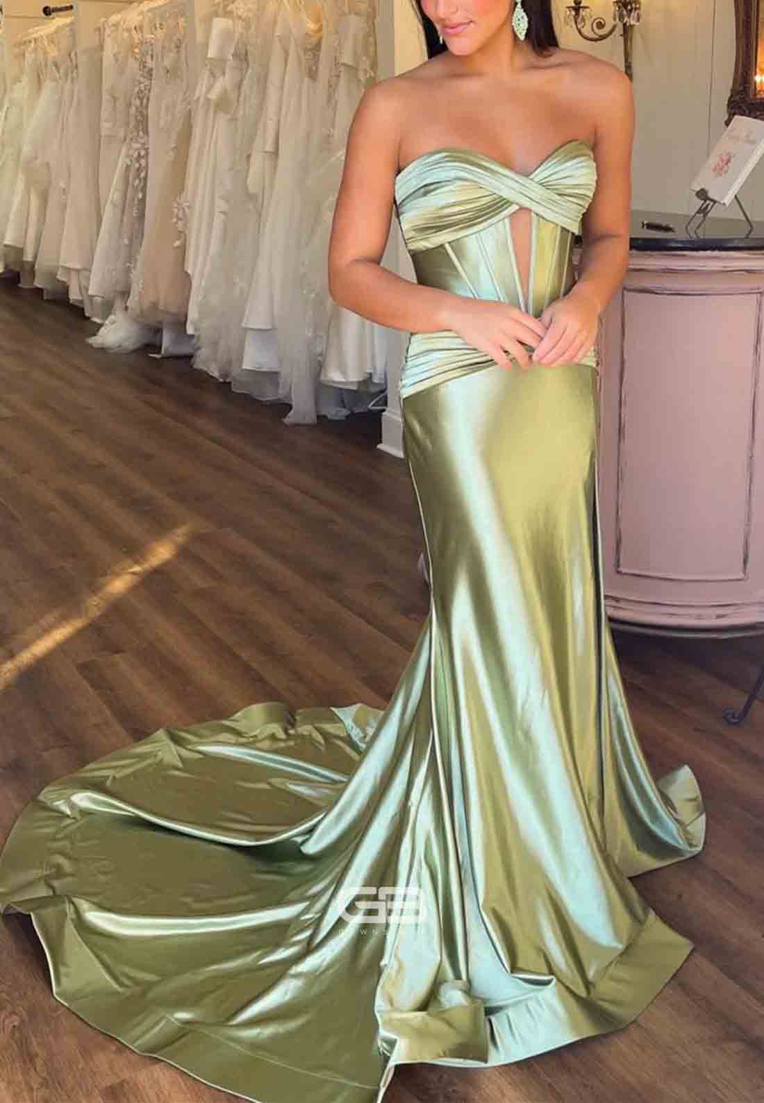 Sweetheart Satin Mermaid Long Prom Dress
