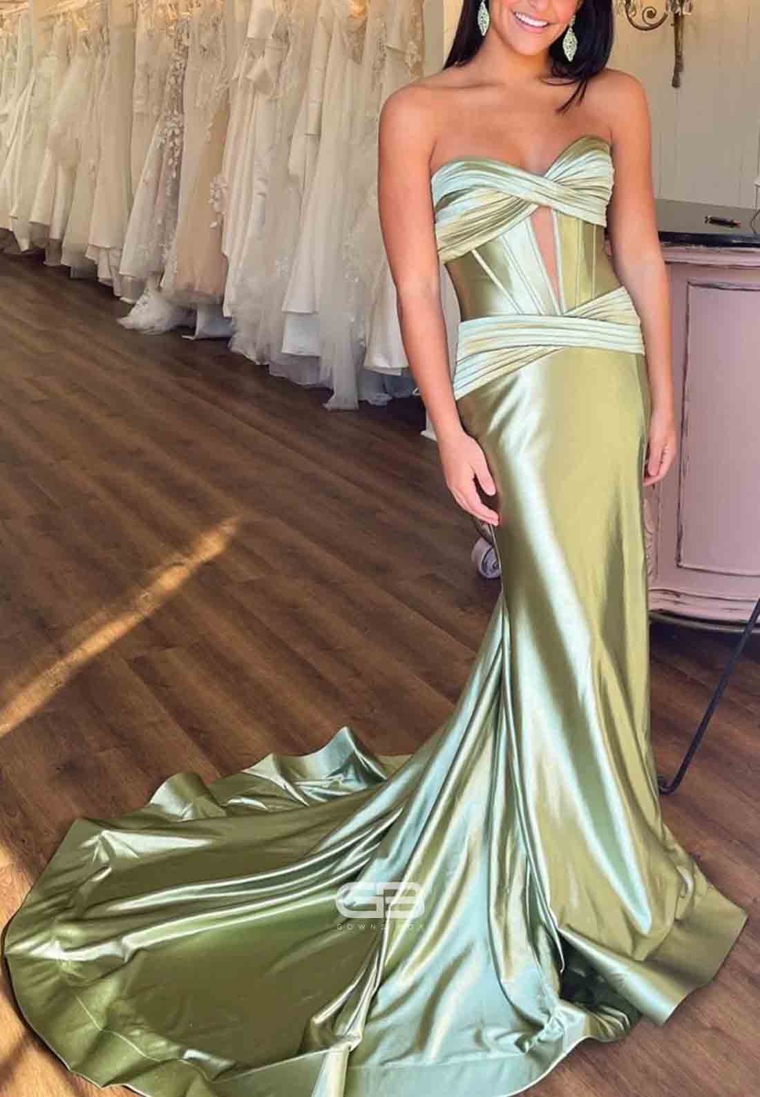 Sweetheart Satin Mermaid Long Prom Dress