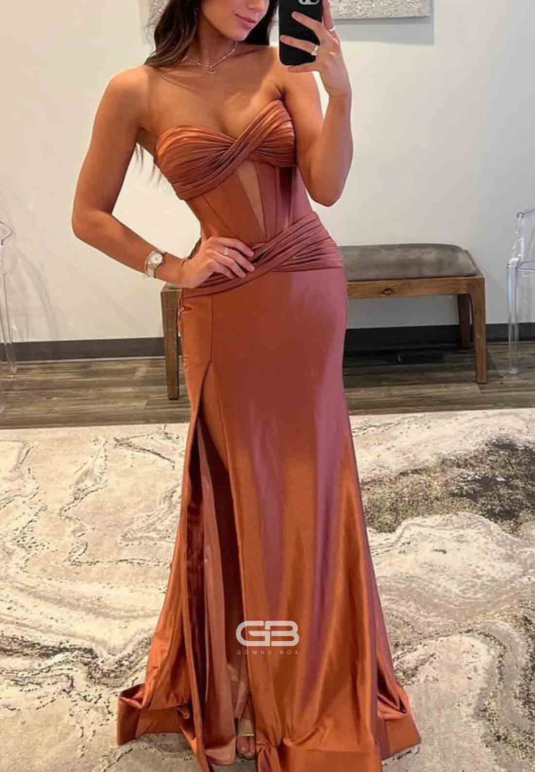 Sweetheart Satin Mermaid Long Prom Dress