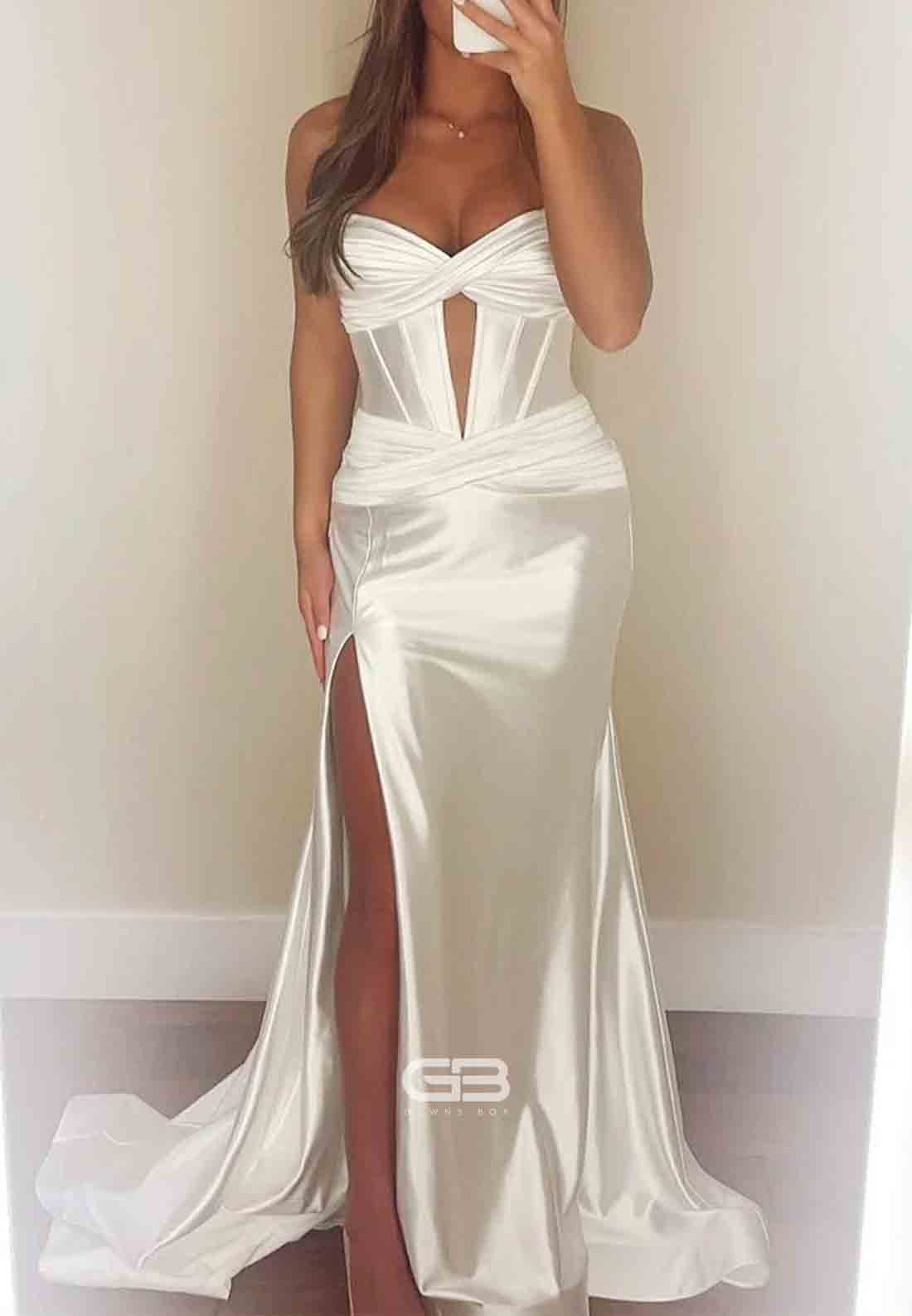 Sweetheart Satin Mermaid Long Prom Dress