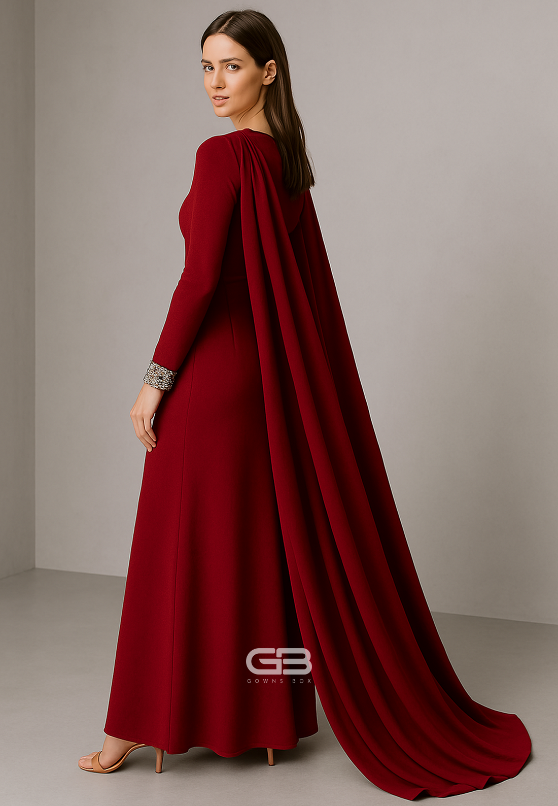 Side Draping Long Sleeves Formal Gowns A-Line Pleated Ankle-Length Evening Gowns 