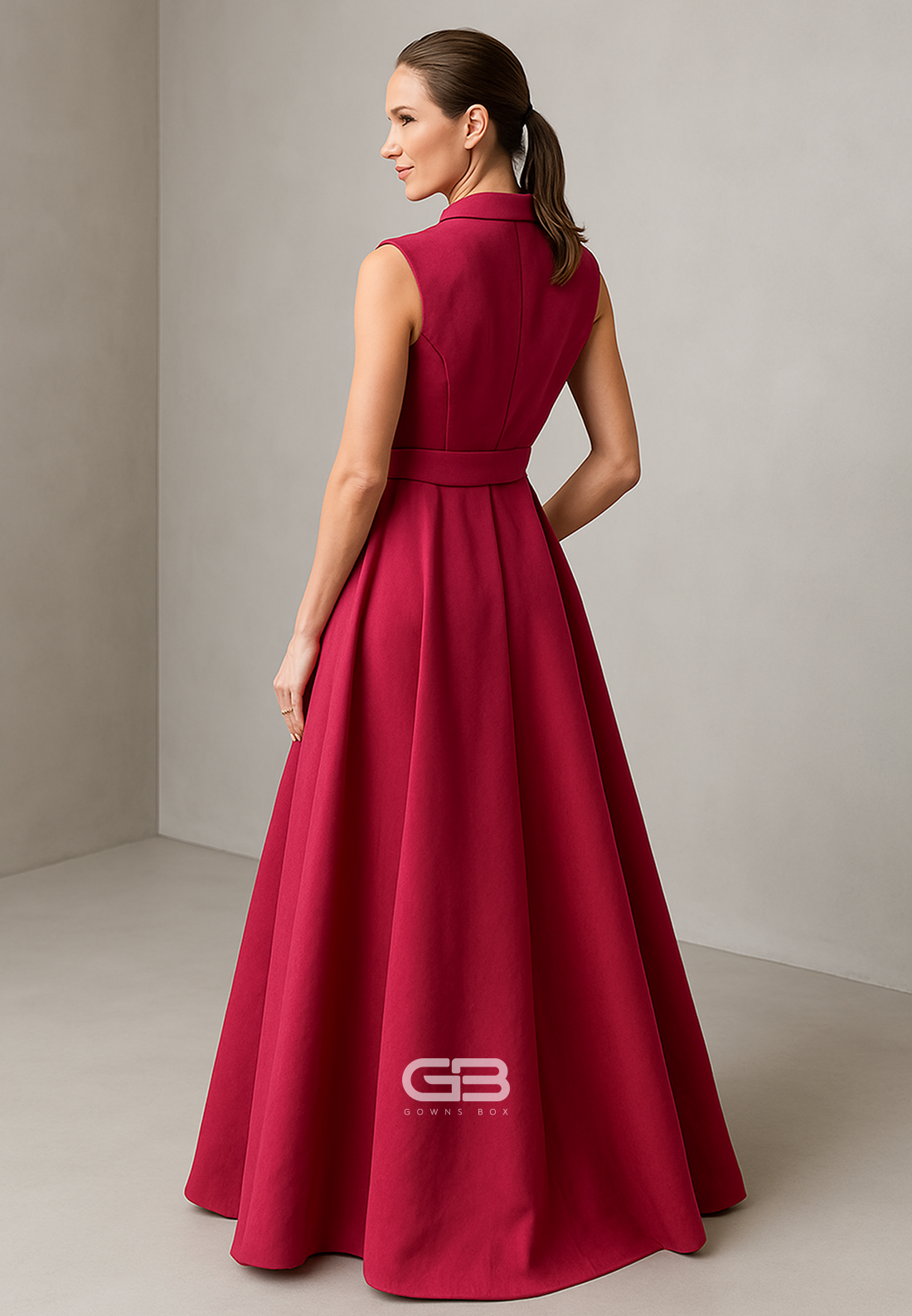 Red Sleeveless Floor-Length A-LineV-Neck Pleated Evening Gowns with Bowknot