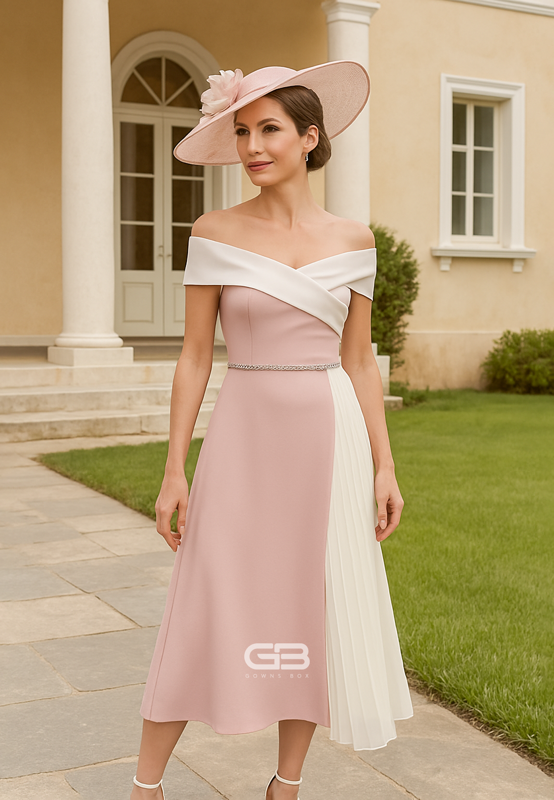 Off the Shoulder Pleated A-Line Mother of the Bride Dress with Ruffles