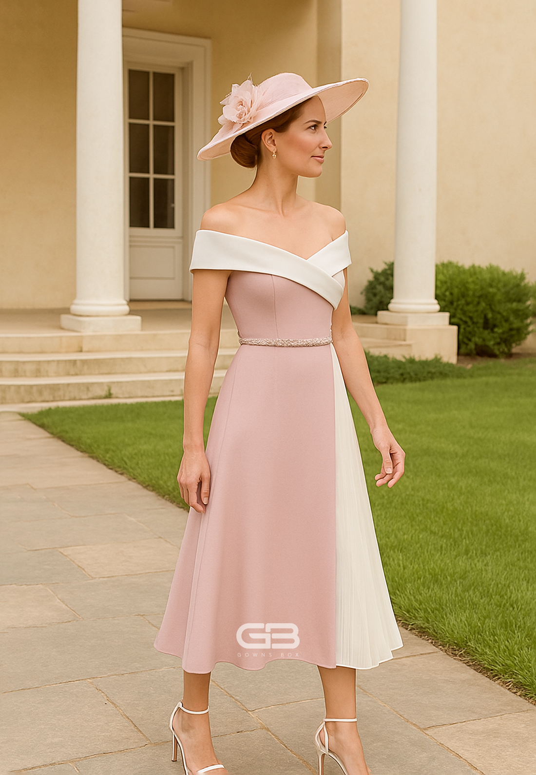 Off the Shoulder Pleated A-Line Mother of the Bride Dress with Ruffles
