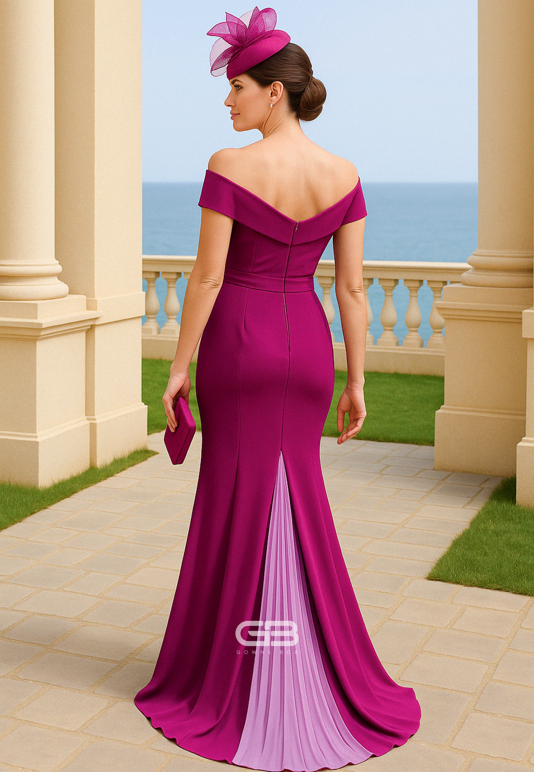 Off the Shoulder Purple Sweep Train Trumpet Mother of the Bride Dress with Ruffles