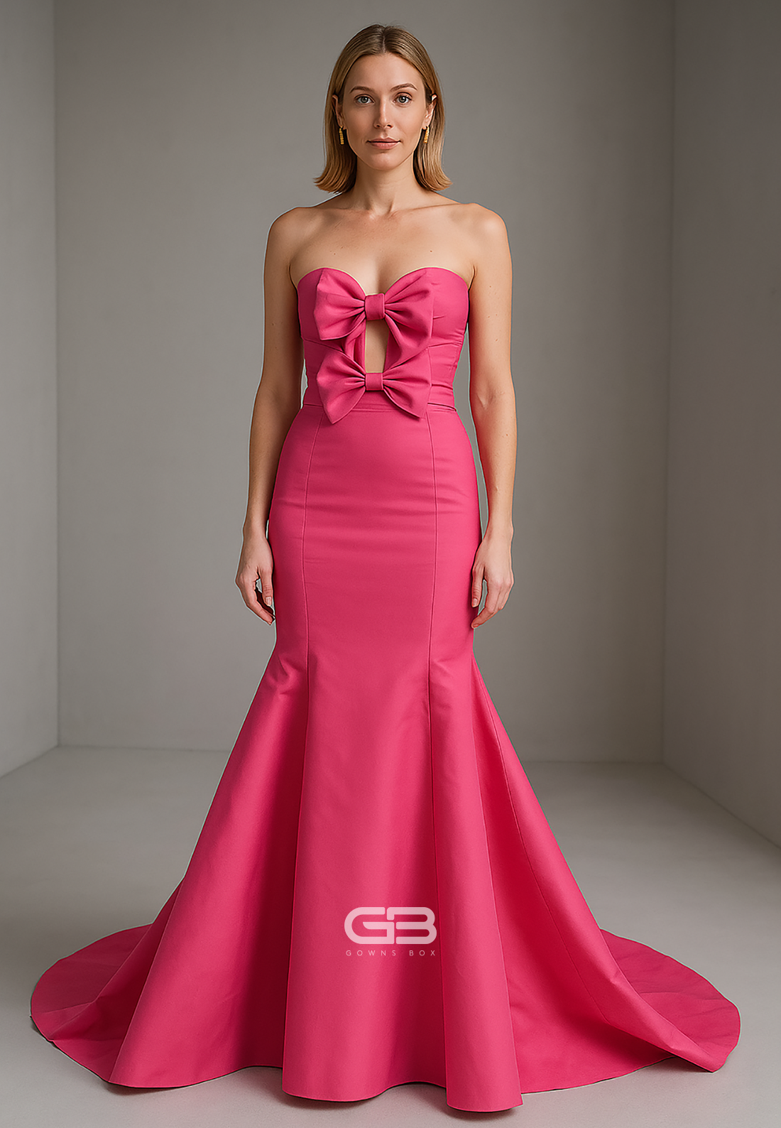 Low Back Sweetheart Floor-Length Pleated Trumpet Evening Gowns with  Bowknots