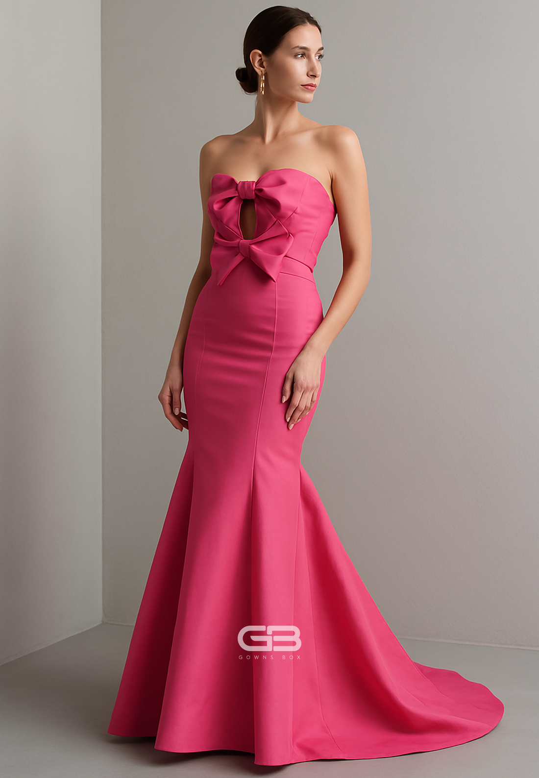 Low Back Sweetheart Floor-Length Pleated Trumpet Evening Gowns with  Bowknots