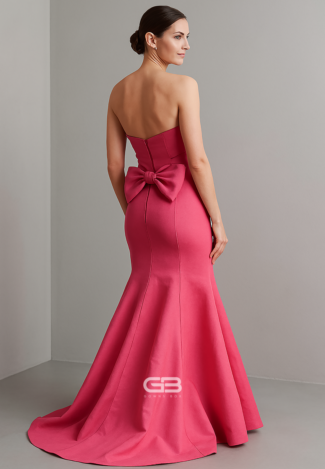 Low Back Sweetheart Floor-Length Pleated Trumpet Evening Gowns with  Bowknots