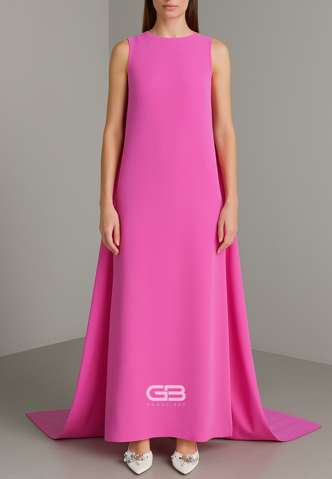Elegant Fuchsia Sleeveless Ankle-Length Evening Gowns with Cape