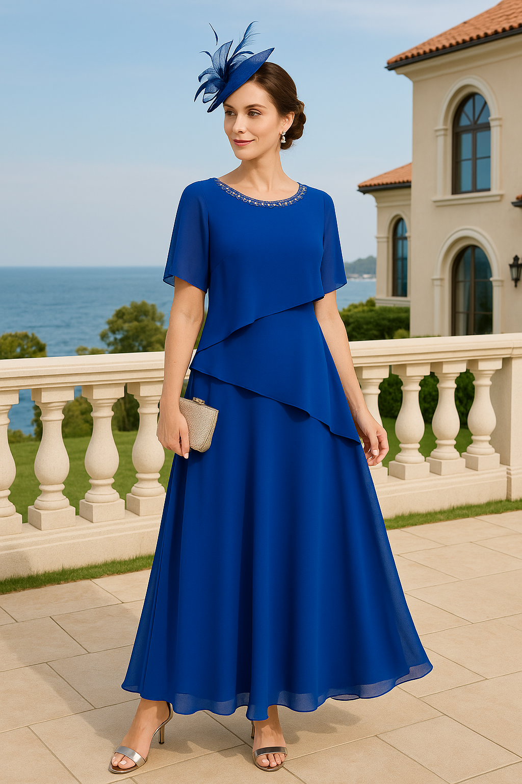 Short Sleeves Ankle-Length Pleated A-Line Chiffon Mother of the Bride Dresses
