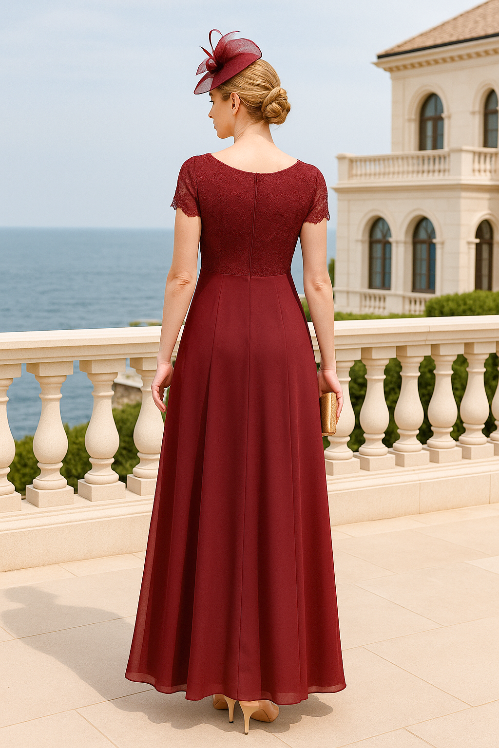 Red V-Neck Short Sleeves Lace A-Line Ankle-Length Mother of the Bride Dresses