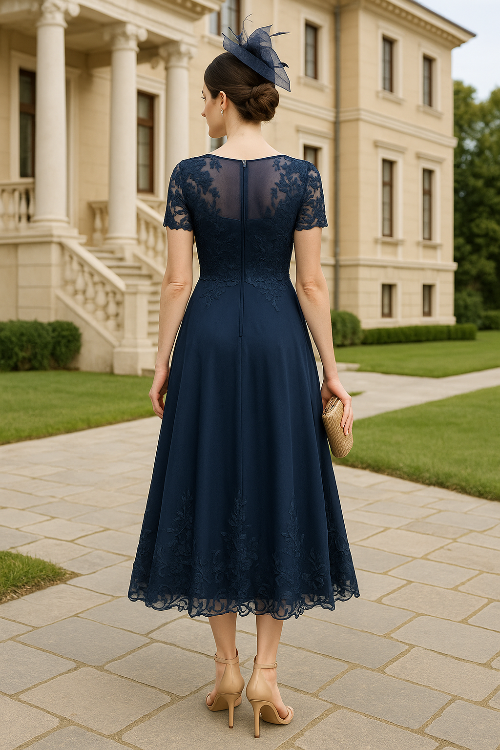 Scoop Ankle-Length A-Line Cap Sleeves Pleated Lace Mother of Bride Dresses