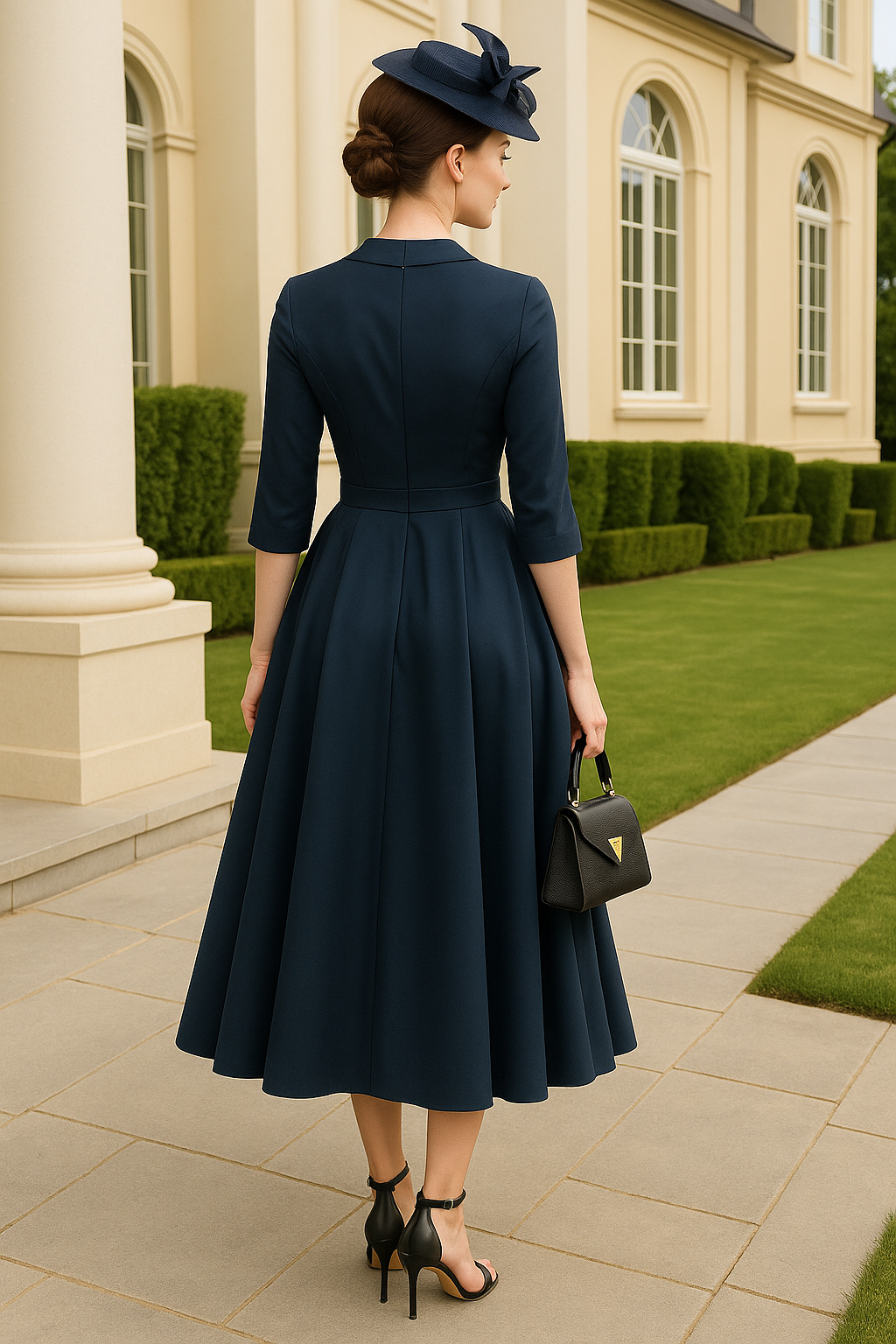 Tea-Length Bowknot 3/4 Sleeve V-Neck A-Line Ruched Mother of Bride Dresses