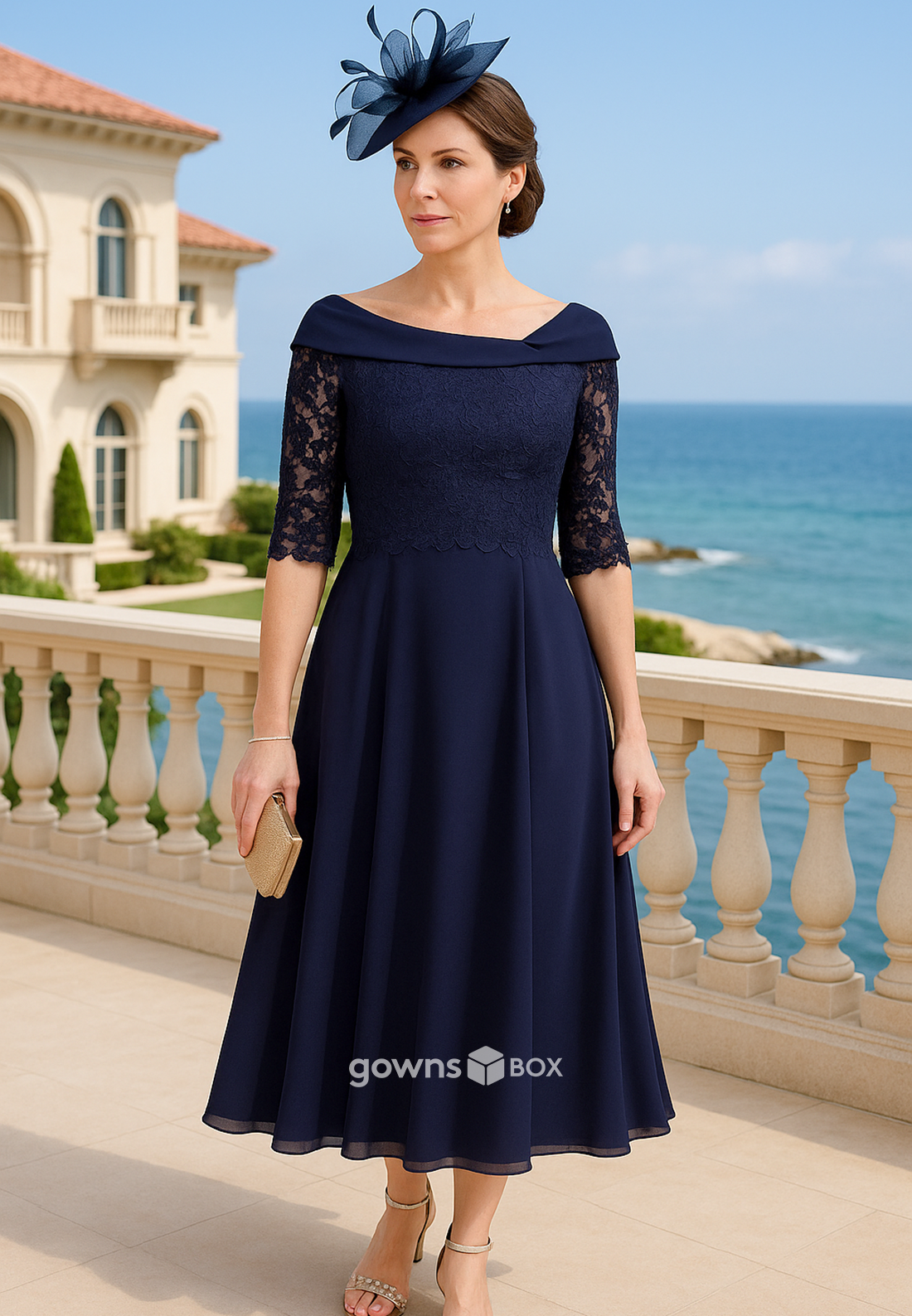 Side Slit One Shoulder Flower A-Line Pleated Ankle-Length Mother of th