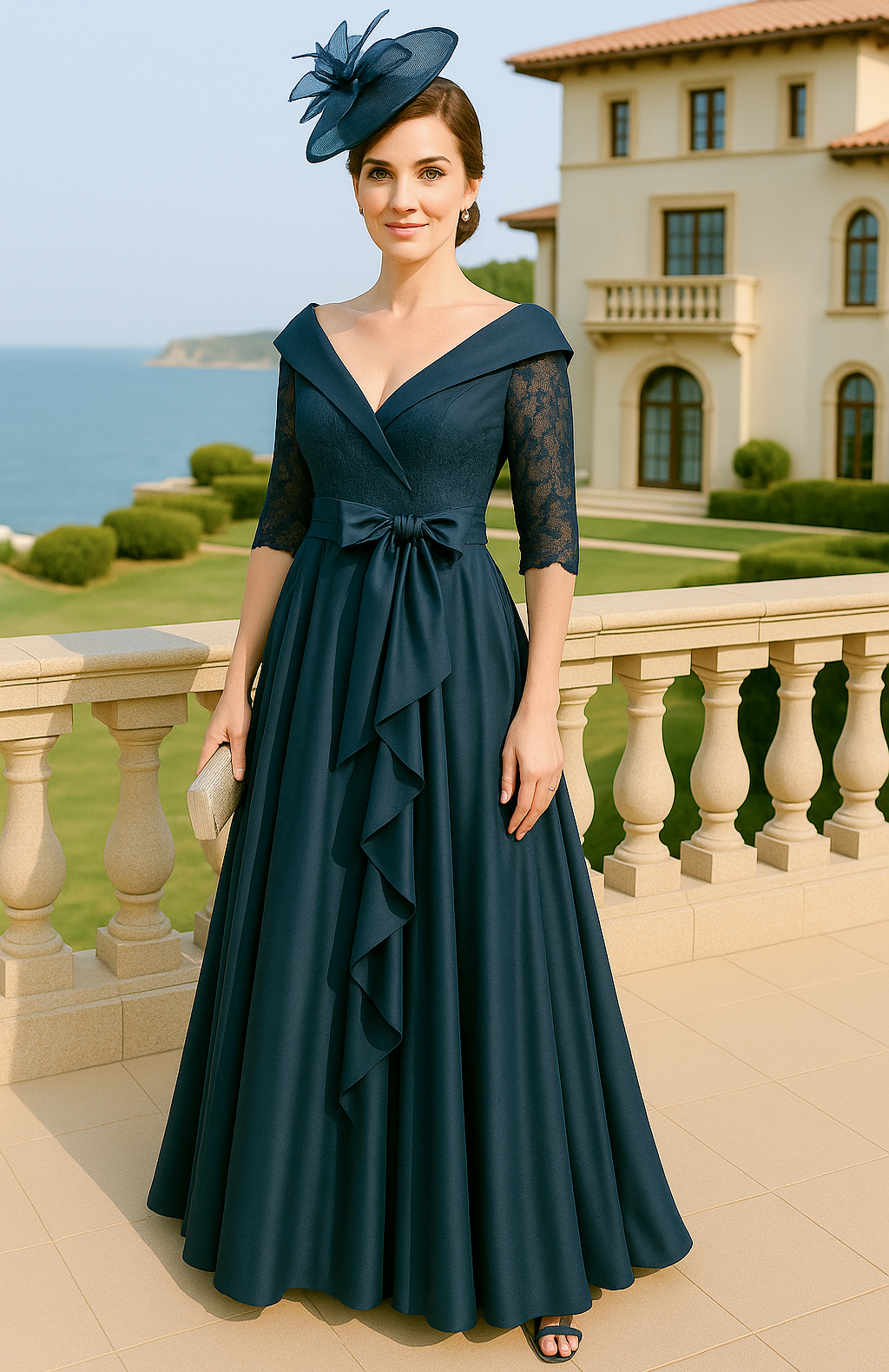 Side Slit One Shoulder Flower A-Line Pleated Ankle-Length Mother of th