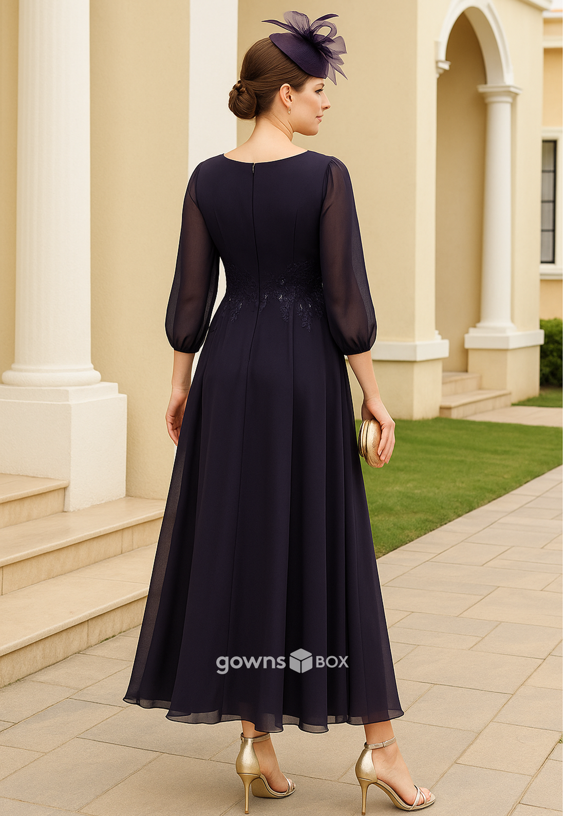 3/4 Sleeve V-Neck A-Line Ankle-Length Chiffon Pleated Mother of the Bride Dresses