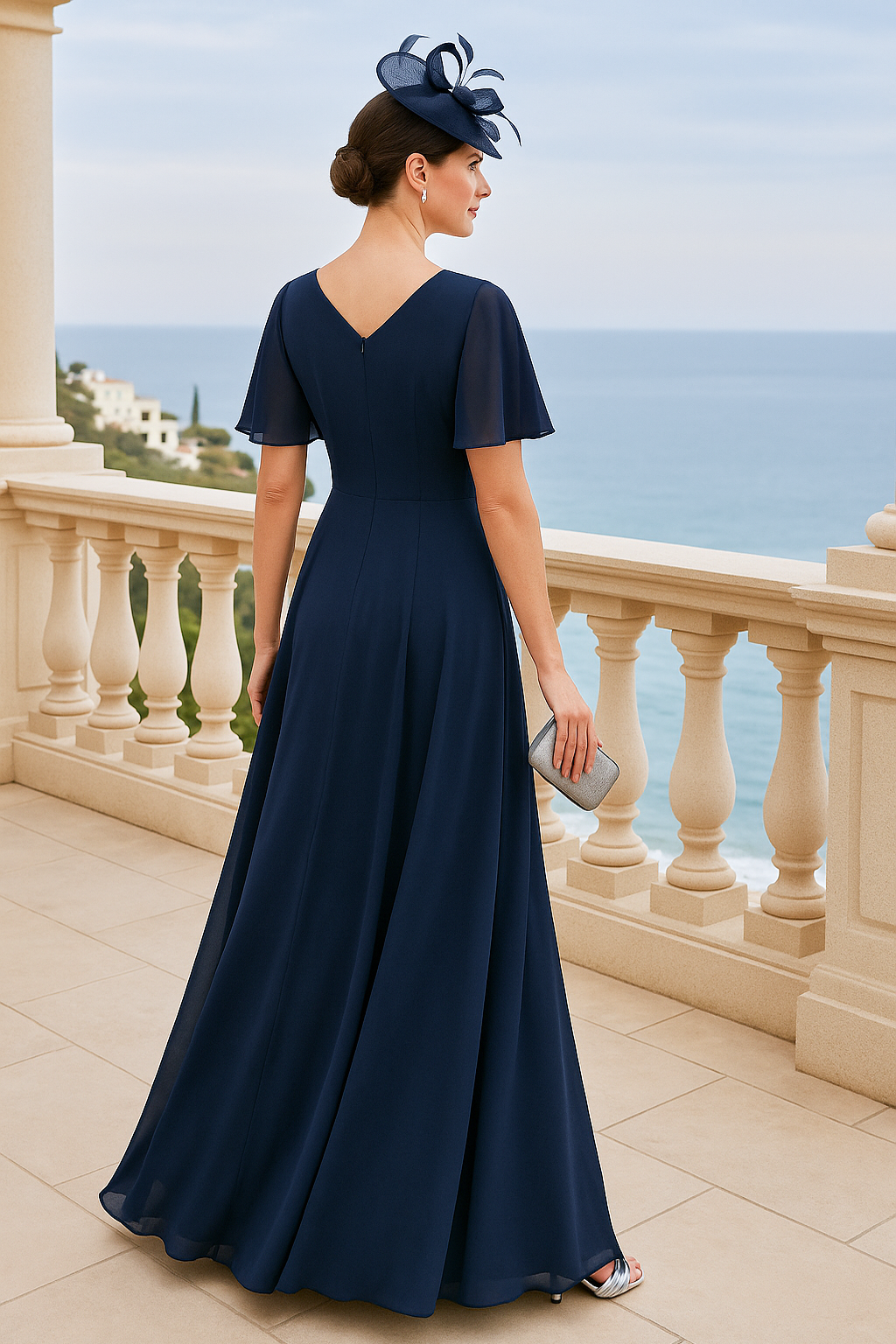 V-Neck Floor-Length Short Sleeve A-Line Ruched Mother of the Bride Dresses