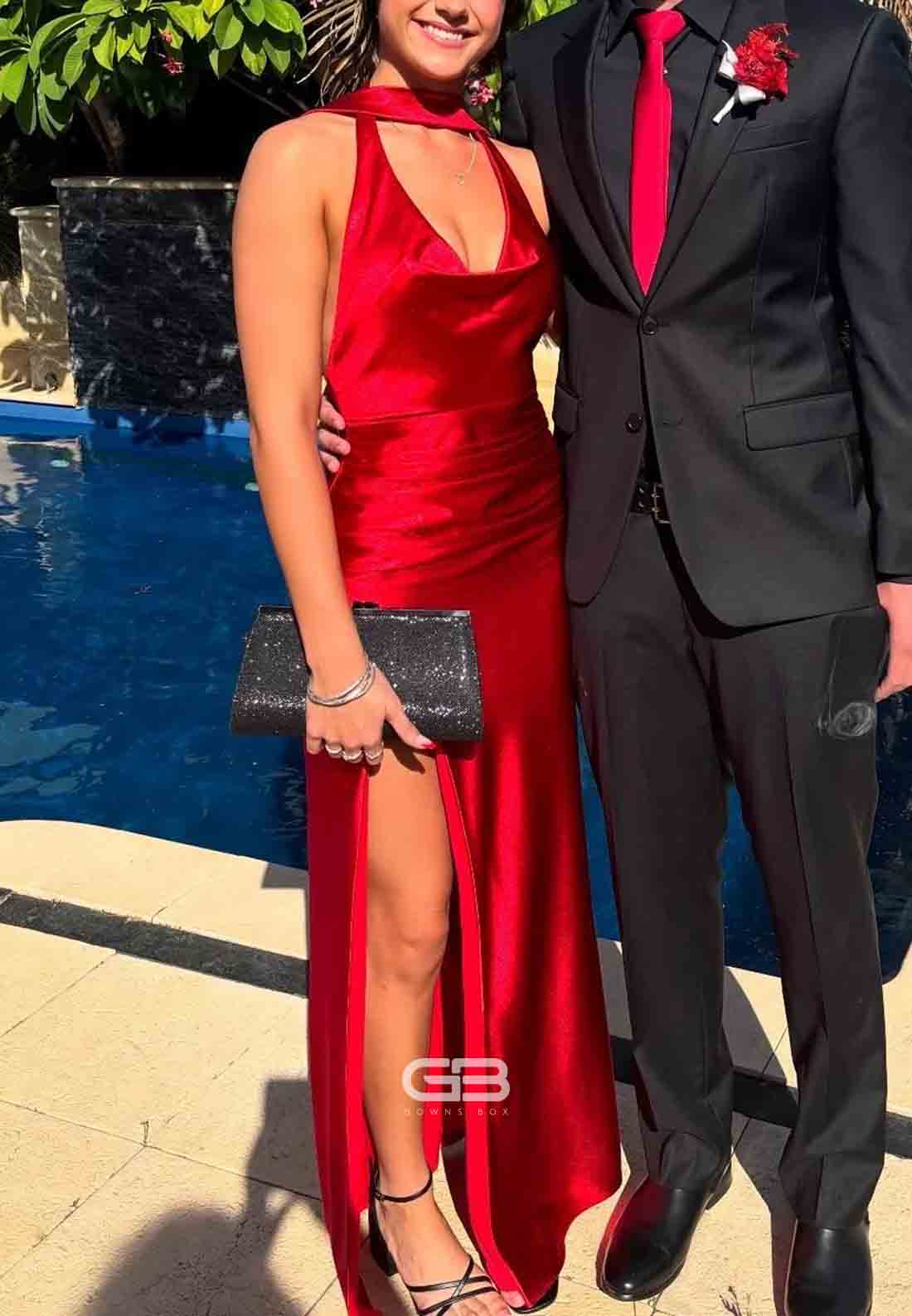 Red Spaghetti Straps Beading Sweetheart Mermaid Evening Gowns With Fea