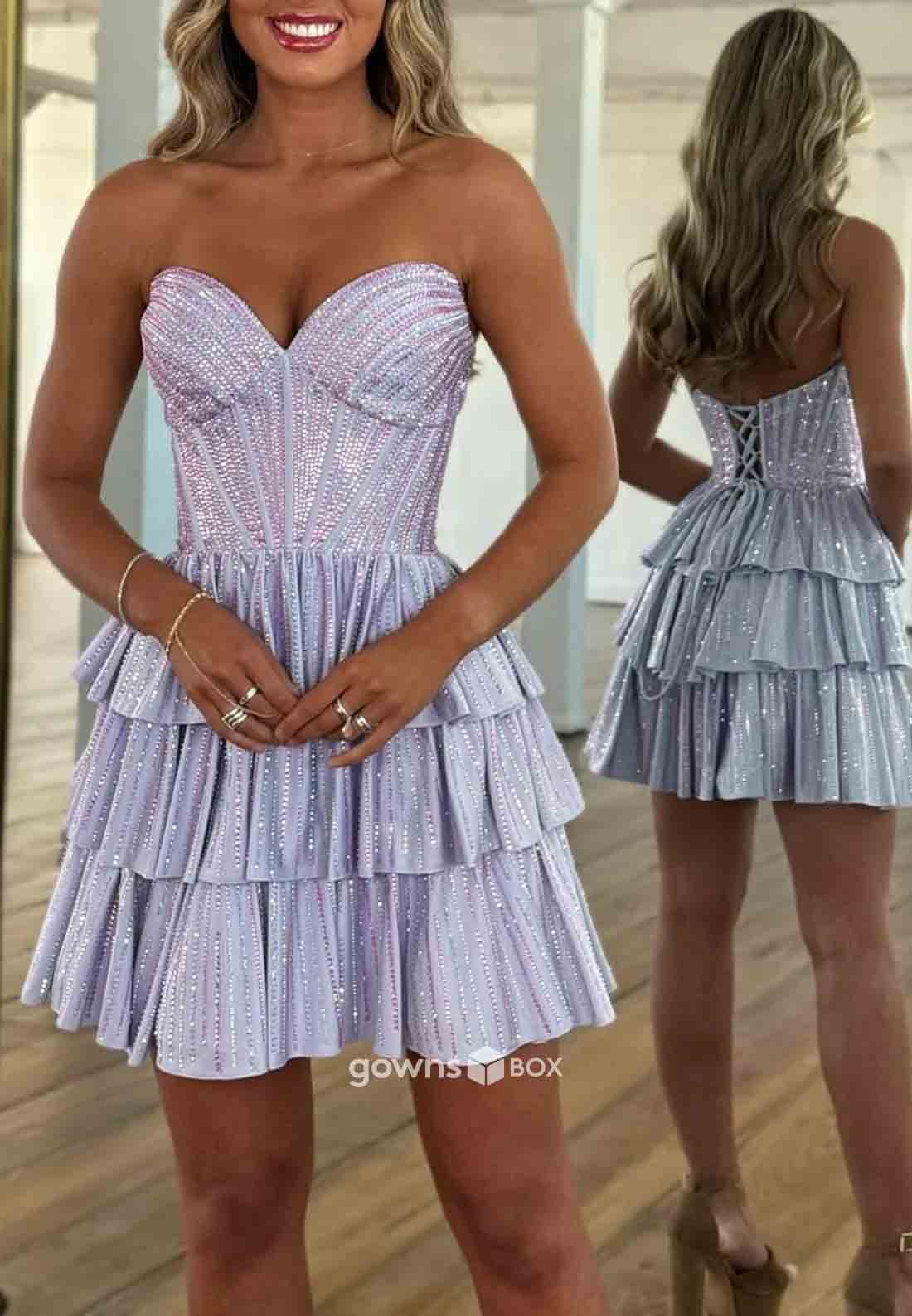 Chic Strapless A Line Sweetheart Short Homecoming Dress with Beading-GownsBox