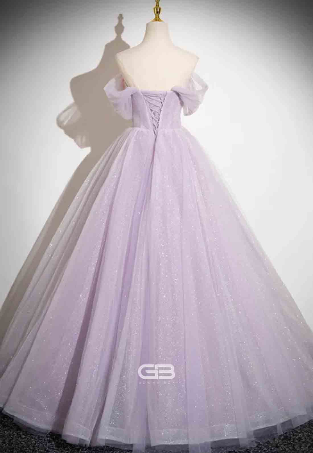 Lilac Glitter Detachable Empire Princess Prom Dress with 3D Flowers and Beading
