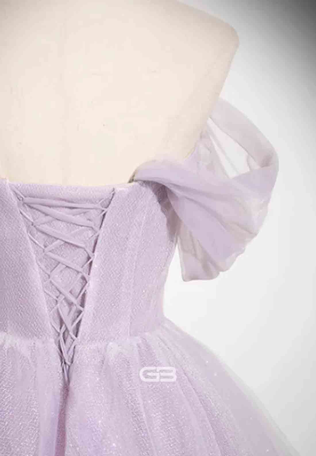 Lilac Glitter Detachable Empire Princess Prom Dress with 3D Flowers and Beading