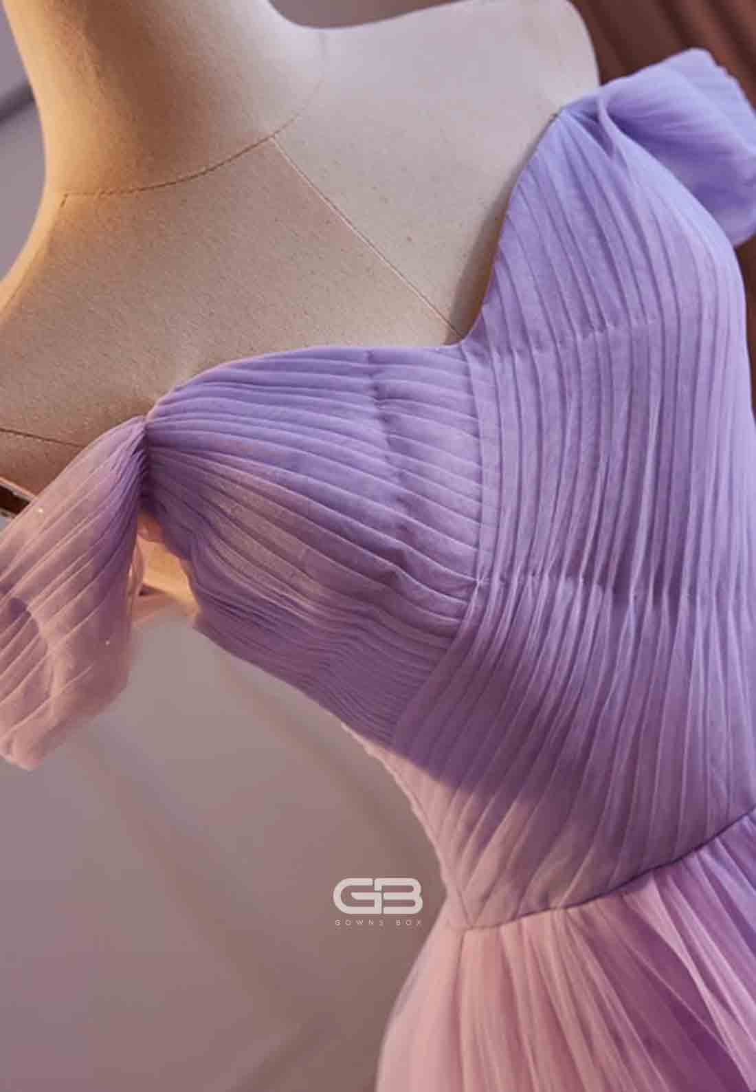 Elegant Violet Off the Shoulder Crisscross Back Princess Prom Dresses with Ruffles