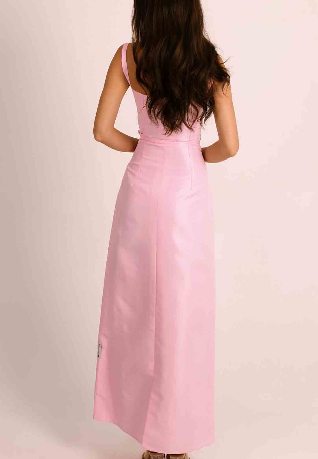 Pink Regular Straps Satin Square Neck Evening Gowns with Cape