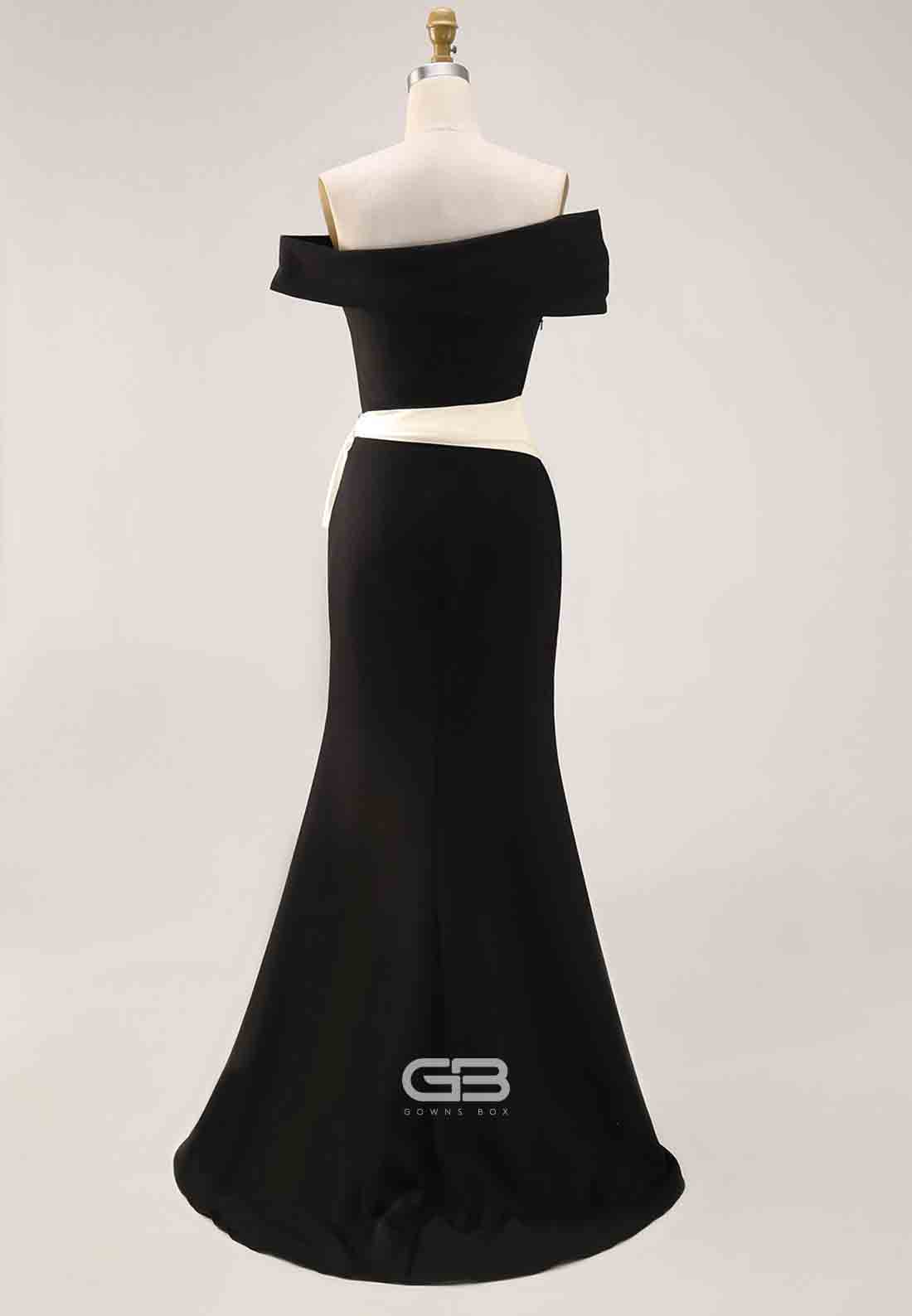 Elegant Evening Satin Dress Off-Shoulder Mermaid White Sash Rhinestone Dress 