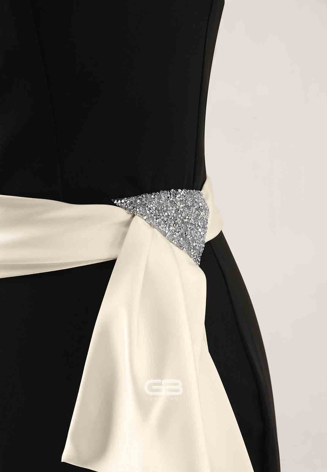 Elegant Evening Satin Dress Off-Shoulder Mermaid White Sash Rhinestone Dress 