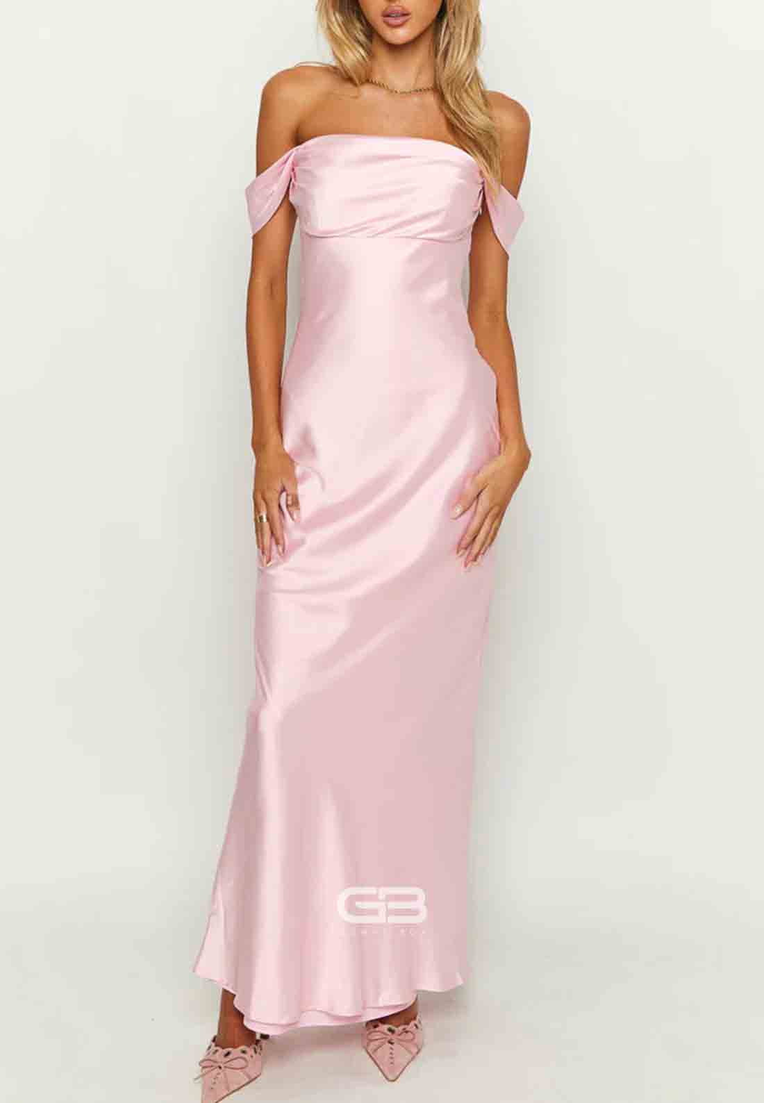 Ella Light Pink Off Shoulder Formal Maxi Dress 
