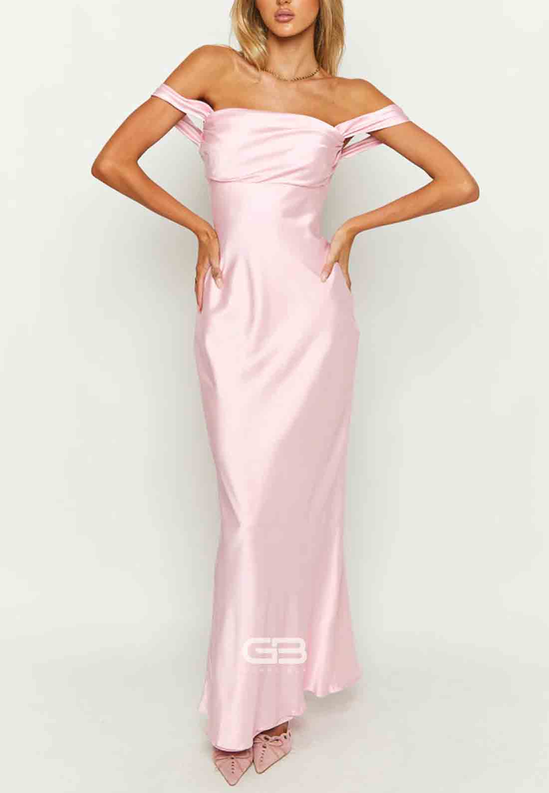 Ella Light Pink Off Shoulder Formal Maxi Dress 