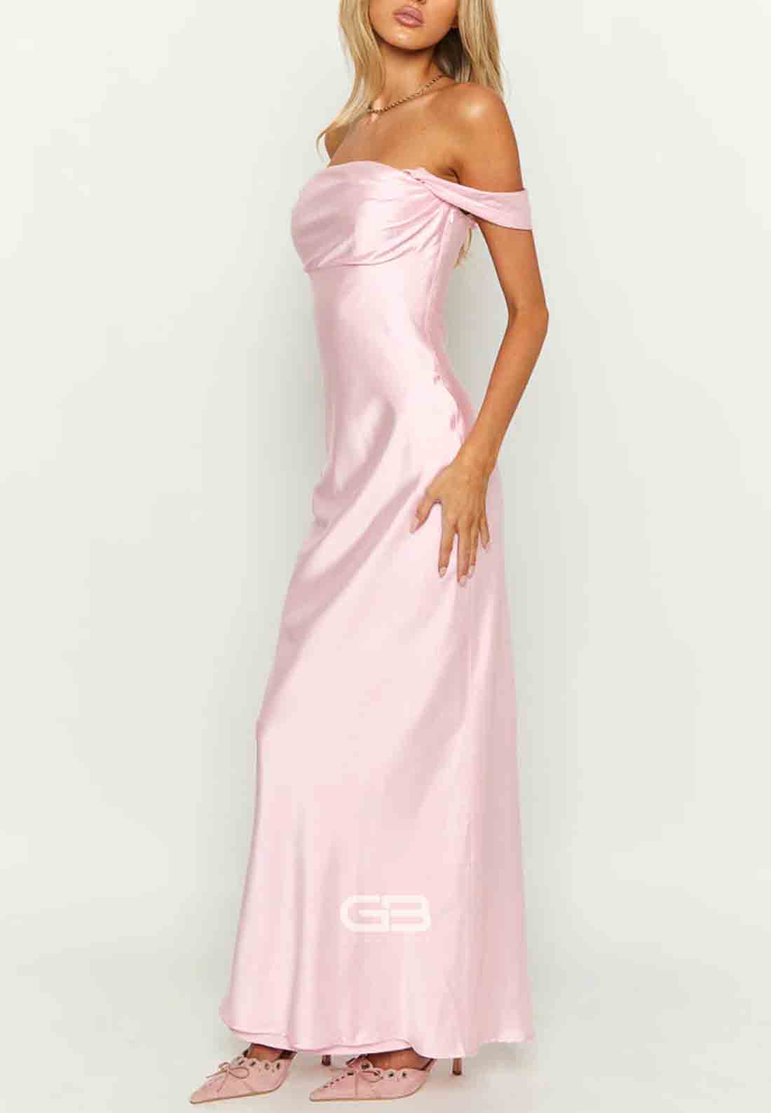 Ella Light Pink Off Shoulder Formal Maxi Dress 