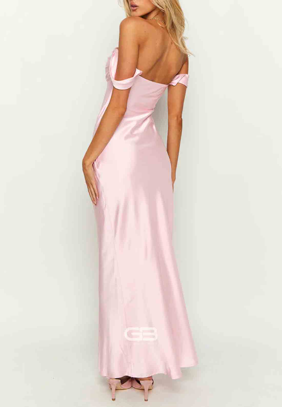 Ella Light Pink Off Shoulder Formal Maxi Dress 