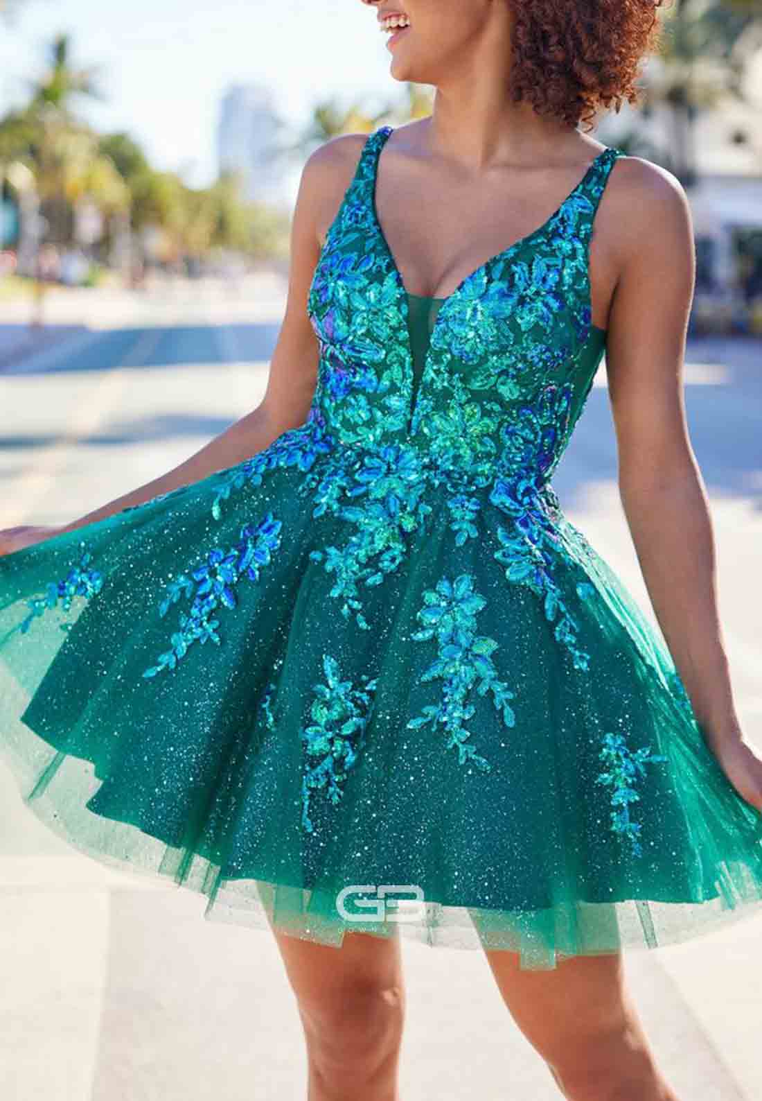 Lilac Sparkly Regular Straps Low Back Tulle A-Line Short Homecoming Dress