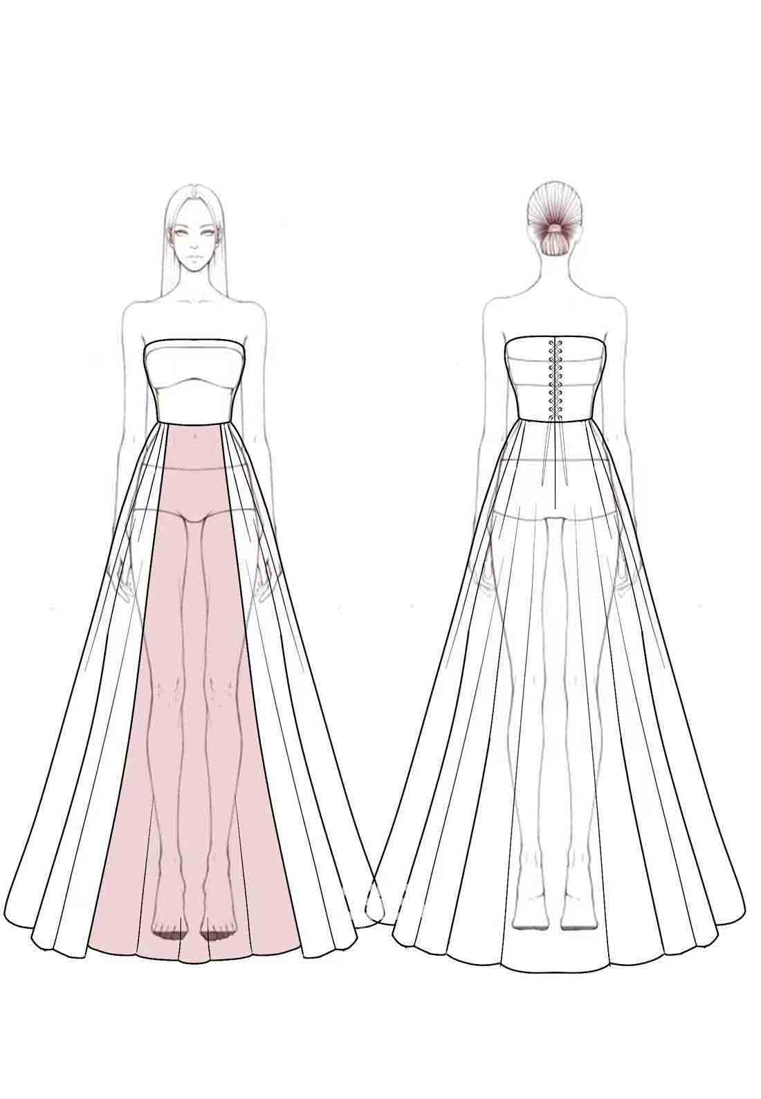 Formal Satin Evening Dress Rose Pink Colorblock Strapless A-Line Floor-Length Dress 