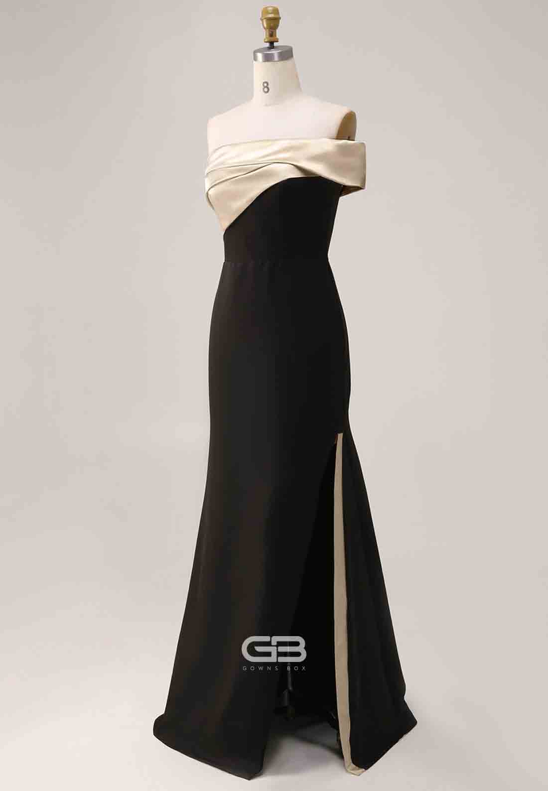 Formal Prom Dress Off the Shoulder Trumpet Satin Side Slit Maxi Dress