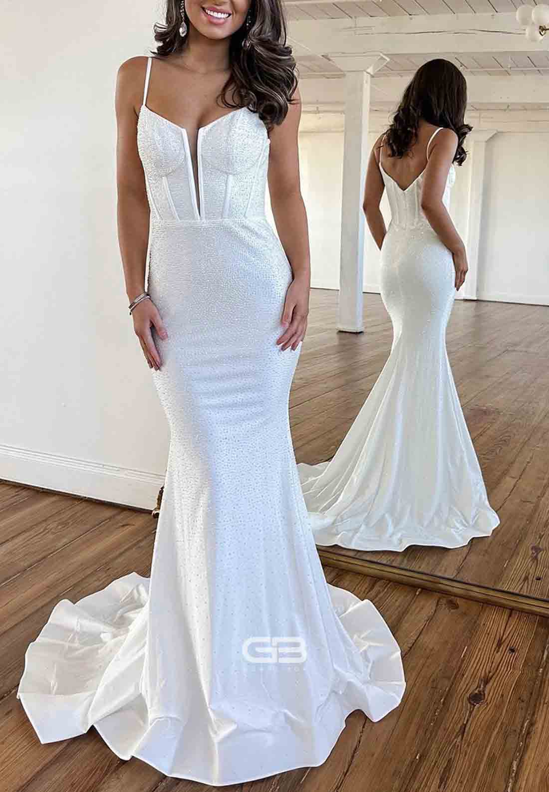 Glitter Light Blue Spaghetti Straps Zipper Back Long Mermaid Prom Dress 