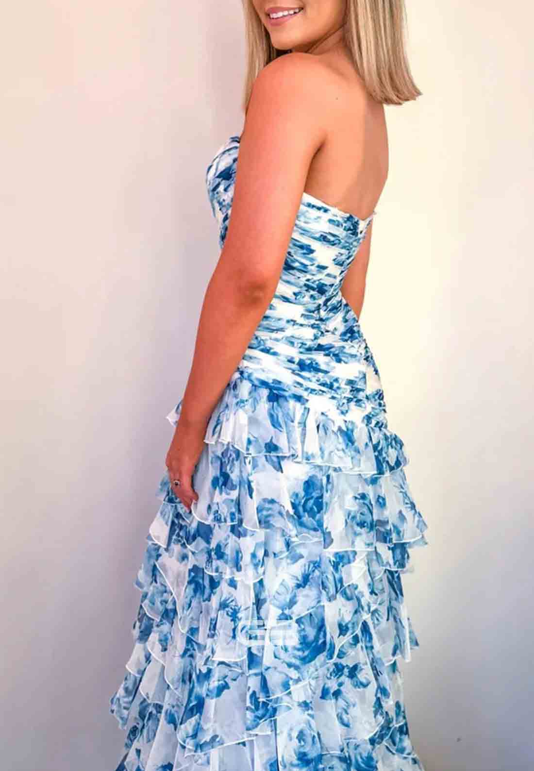 Gorgeous A-Line Strapless Prom Dresses Sweetheart Long Party Dress with Ruffles 