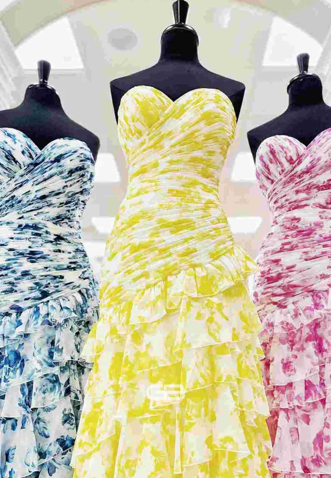 Gorgeous A-Line Strapless Prom Dresses Sweetheart Long Party Dress with Ruffles 