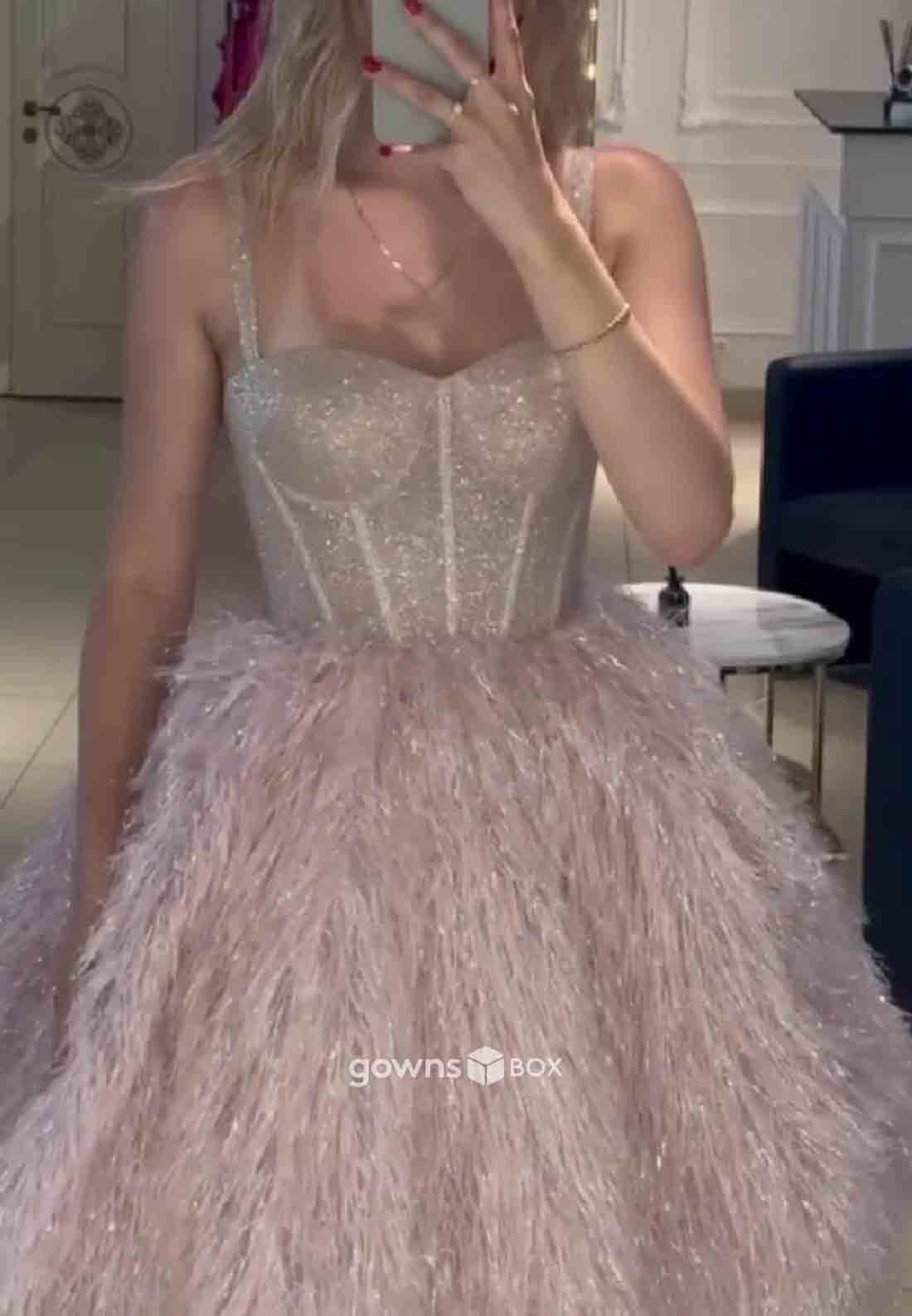 Pretty Princess Sweetheart Blue Corset Feather Homecoming Dress with Beading Ruffles-GownsBox