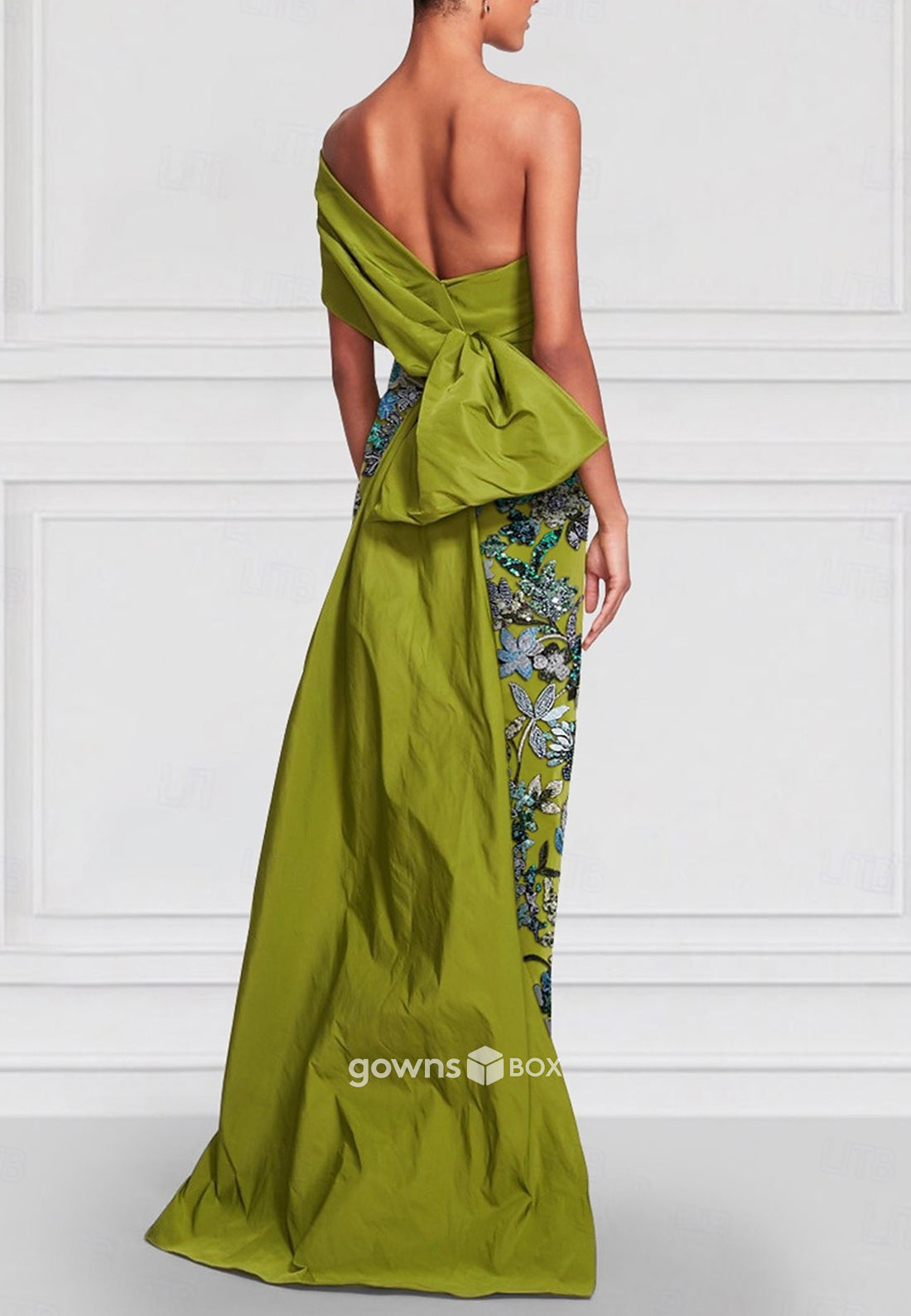 Off-Shoulder Beading Detachable Asymmetrical Pleated Column Mother of the Bride Dresses-GownsBox