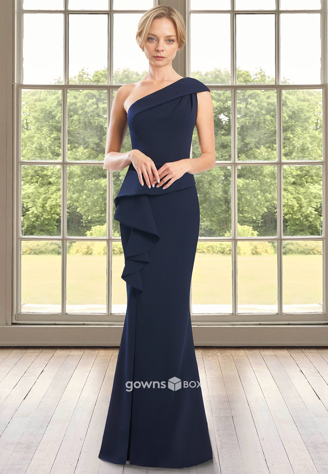 Classic One Shoulder Trumpet Mother Of the Bride Dress Wedding Guest Gown-GownsBox